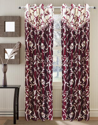 Homefab India 274.5 cm (9 ft) Polyester Long Door Curtain (Pack Of 2)(Floral, Maroon) Homefab India 274.5 cm (9 ft) Polyester Long Door Curtain (Pack Of 2)(Floral, Maroon)