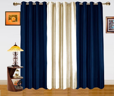 Dekor World 152.4 cm (5 ft) Polyester Window Curtain (Pack Of 3)(Striped, White, Blue) Dekor World 152.4 cm (5 ft) Polyester Window Curtain (Pack Of 3)(Striped, White, Blue)