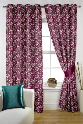 

Threadmix 152 cm (5 ft) Polycotton Window Curtain (Pack Of 2)(Floral, Purple)