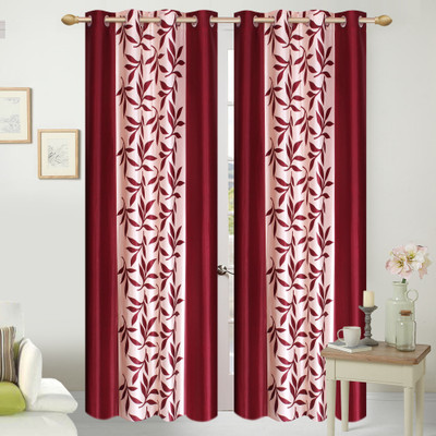 

Shopaholic 150 cm (5 ft) Polyester Window Curtain (Pack Of 2)(Floral, Maroon)