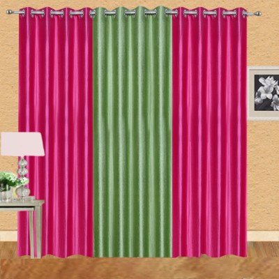 Stella Creations 275 cm (9 ft) Polyester Room Darkening Long Door Curtain (Pack Of 3)(Solid, Pink, Light Green)