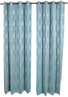 MABA 215 cm (7 ft) Cotton Door Curtain (Pack Of 2)(Abstract, Blue)