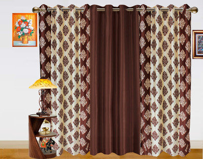 7% OFF on Dekor World 275 cm (9 ft) Polyester Long Door Curtain (Pack Of 3)(Motif, Brown)
