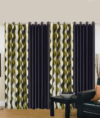 

Export Hub 214 cm (7 ft) Polyester Door Curtain (Pack Of 4)(Striped, Green, Black), Black;green