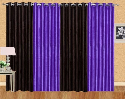 Stella Creations 274 cm (9 ft) Polyester Room Darkening Long Door Curtain (Pack Of 4)(Solid, Purple, Brown)