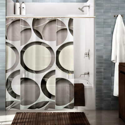 Cortina 200 cm (7 ft) Polyester Shower Curtain Single Curtain(Geometric, Black, White)
