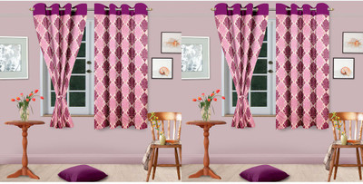 Cortina 150 cm (5 ft) Polyester Window Curtain (Pack Of 4)(Floral, Purple)