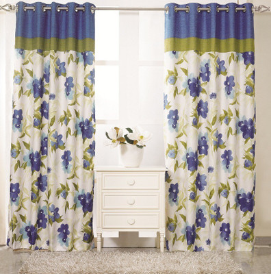 

KC HOME 213 cm (7 ft) Polyester Door Curtain Single Curtain(Floral, Blue, Green, White)