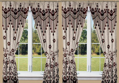 

Threadmx 152 cm (5 ft) Polyester, Satin Window Curtain (Pack Of 4)(Floral, Brown)
