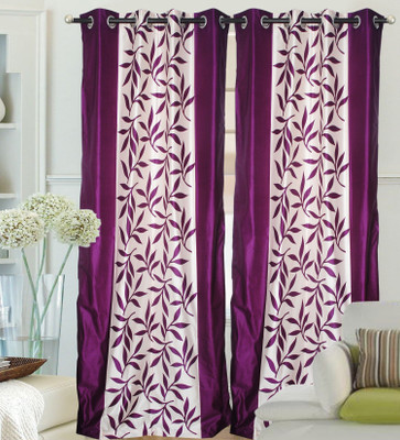 Ville Style 2 m (0 ft) Polyester Window Curtain (Pack Of 2)(Floral, Purple)
