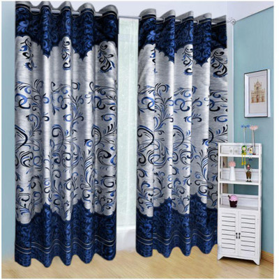 

Home Pictures 274 cm (9 ft) Polyester Long Door Curtain (Pack Of 2)(Floral, Dark Blue)