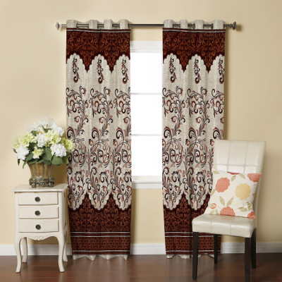 

SS Décor 215 cm (7 ft) Polyester Door Curtain (Pack Of 2)(Floral, Brown)