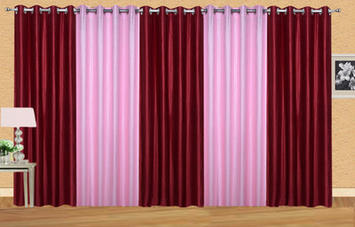 Ville Style 275 cm (9 ft) Polyester Long Door Curtain (Pack Of 5)(Solid, Maroon, Pink)