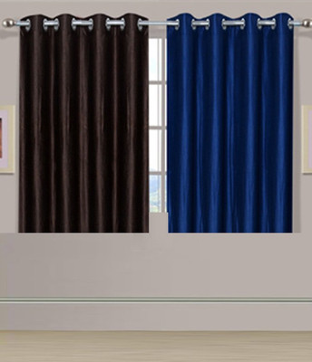 

ExpressionsHome 152 cm (5 ft) Polyester Window Curtain (Pack Of 2)(Solid, Blue, Brown)
