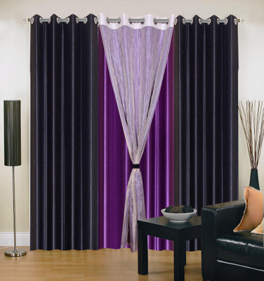 

Livingcreation 213 cm (7 ft) Polyester Door Curtain (Pack Of 4)(Plain, Black, Purple)