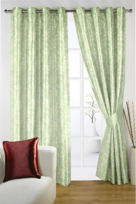 Threadmix 213 cm (7 ft) Polycotton Window & Door Curtain Single Curtain(Floral, Green)