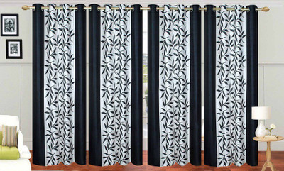 Ville Style 214 cm (18 ft) Polyester Door Curtain (Pack Of 4)(Floral, Black)
