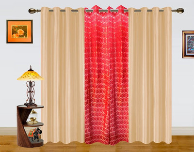 6% OFF on Dekor World 275 cm (9 ft) Polyester Long Door Curtain (Pack Of 3)(Floral, White, Maroon)