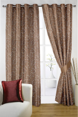 

Threadmix 213 cm (7 ft) Polycotton Door Curtain Single Curtain(Floral, Brown)