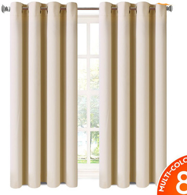 

American-Elm 153 cm (5 ft) Polyester Window Curtain (Pack Of 2)(Solid, Beige_5)