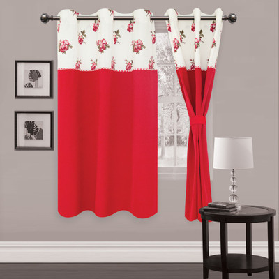 

Elan 150 cm (5 ft) Cotton Window Curtain Single Curtain(Floral, Red)