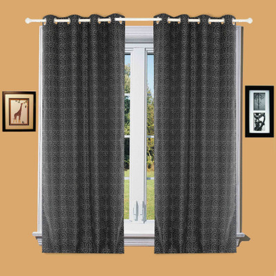 

BE 152 cm (5 ft) Jacquard Window Curtain (Pack Of 2)(Geometric, Silver)