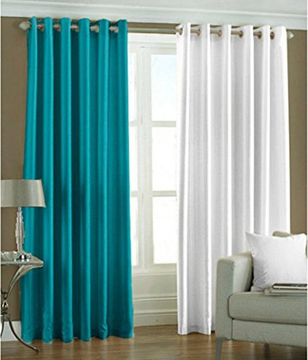 

PHome Decor 152 cm (5 ft) Polyester Window Curtain (Pack Of 2)(Plain, 1 Aqua 1 White)
