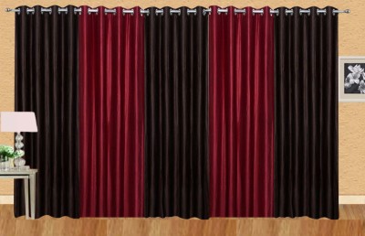Stella Creations 274 cm (9 ft) Polyester Room Darkening Long Door Curtain (Pack Of 5)(Solid, Brown, Maroon)