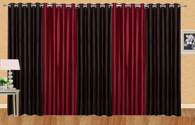 Stella Creations 274 cm (9 ft) Polyester Room Darkening Long Door Curtain (Pack Of 5)(Solid, Brown, Maroon)