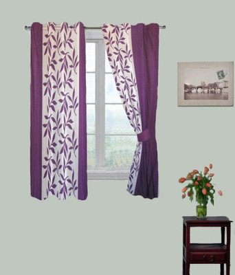 33% OFF on Fabutex Polyester Window Curtain 150 cm (4 ft) Single Curtain(Geometric Purple, White)