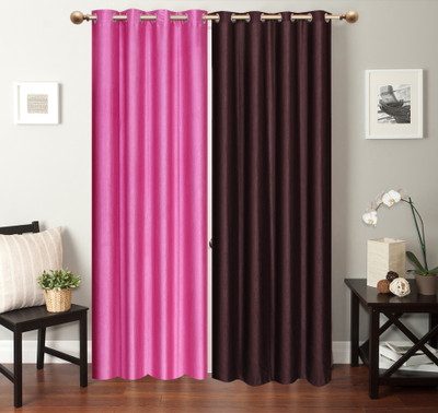

Furnishing Zone 274 cm (9 ft) Polyester Long Door Curtain (Pack Of 2)(Plain, Pink, Brown), Brown;pink