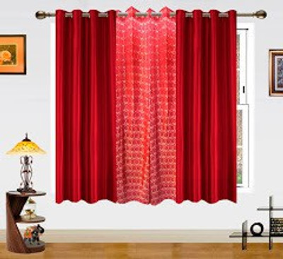 5% OFF on Dekor World 150 cm (5 ft) Polyester Window Curtain (Pack Of 3)(Floral, Maroon)