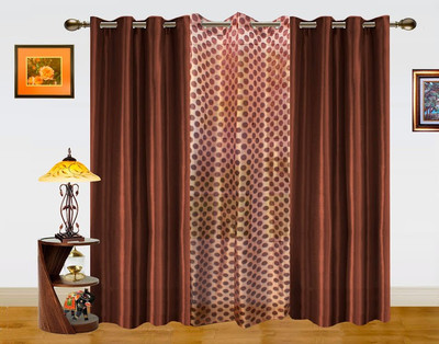 15% OFF on Dekor World 275 cm (9 ft) Polyester Long Door Curtain (Pack Of 3)(Geometric, Brown)