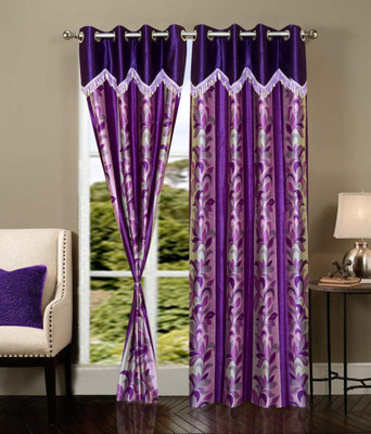 

PHF 108 cm (4 ft) Polyester Window Curtain (Pack Of 2)(Floral, Purple)