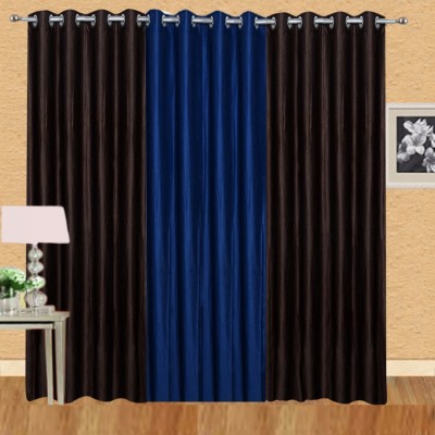 Stella Creations 275 cm (9 ft) Polyester Room Darkening Long Door Curtain (Pack Of 3)(Solid, Brown, Blue)
