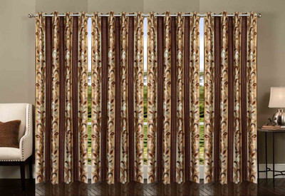 

Stella Creations 275 cm (9 ft) Polyester Long Door Curtain (Pack Of 4)(Printed, Brown)