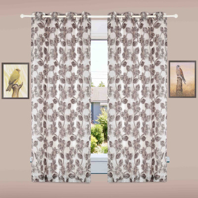 

BE 152 cm (5 ft) Jacquard Window Curtain (Pack Of 2)(Floral, Black)