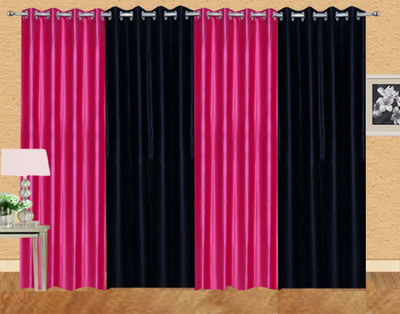 

Ville Style 275 cm (9 ft) Polyester Long Door Curtain (Pack Of 4)(Solid, Pink, Black), Black;pink