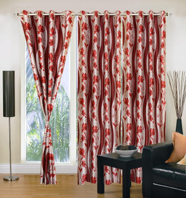 

Excel Bazaar 214 cm (7 ft) Polyester Door Curtain (Pack Of 3)(Floral, Maroon)