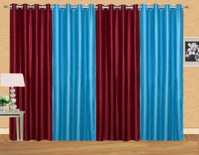 Stella Creations 152 cm (5 ft) Polyester Room Darkening Window Curtain (Pack Of 4)(Solid, Light Blue, Maroon)