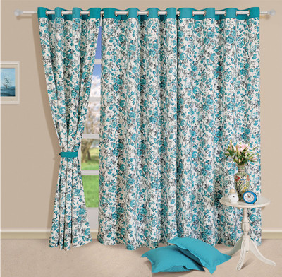 

Swayam 228.6 cm (8 ft) Cotton Door Curtain Single Curtain(Floral, Blue)