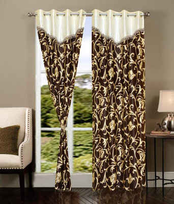 

PHF 60 cm (2 ft) Polyester Window Curtain (Pack Of 2)(Floral, Brown)