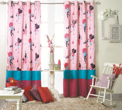 

KC HOME 213 cm (7 ft) Polyester Door Curtain Single Curtain(Printed, Pink)