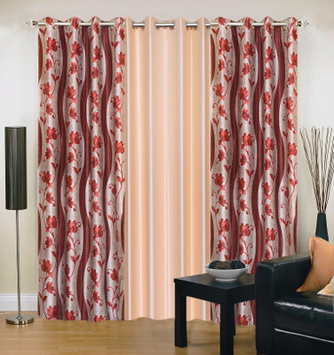 

Excel Bazaar 214 cm (7 ft) Polyester Door Curtain (Pack Of 3)(Floral, Maroon, Beige), Beige;maroon