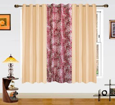 31% OFF on Dekor World 150 cm (5 ft) Polyester Window Curtain (Pack Of 3)(Geometric, Maroon, Beige)