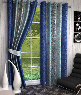 

Divine 153 cm (5 ft) Polyester Window Curtain (Pack Of 2)(Abstract, White, Blue), Blue;white