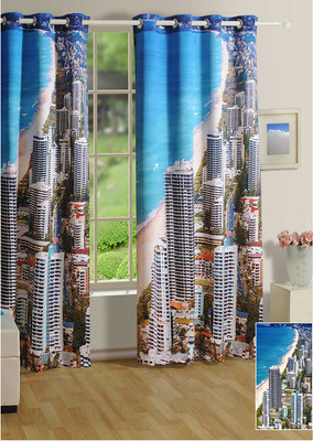 Swayam Silk Window Curtain 150 cm (5 ft) Single Curtain(Printed Blue)