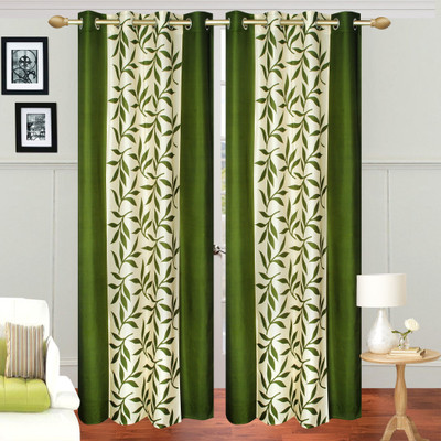 Excel Bazaar 275 cm (9 ft) Polyester Long Door Curtain (Pack Of 2)(Floral, Green)