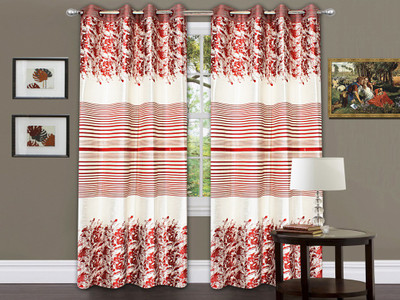 

strings 213 cm (7 ft) Jacquard Window & Door Curtain (Pack Of 2)(Floral, Maroon)