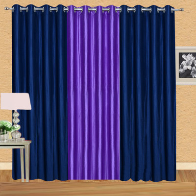 

Excel Bazaar 214 cm (7 ft) Polycotton Door Curtain (Pack Of 3)(Plain, Neavyblue-1purple)